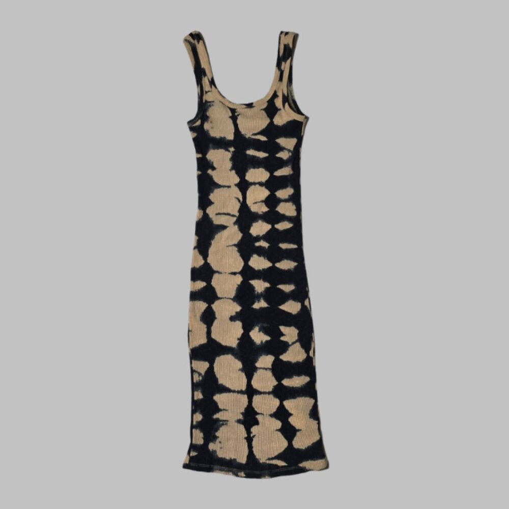 ZARA Ribbed Tie Dye Bodycon Midi Dress Tan & Black | Size M | Made in Turkey